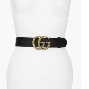 Gucci Black Leather Belt with Pearl Buckle